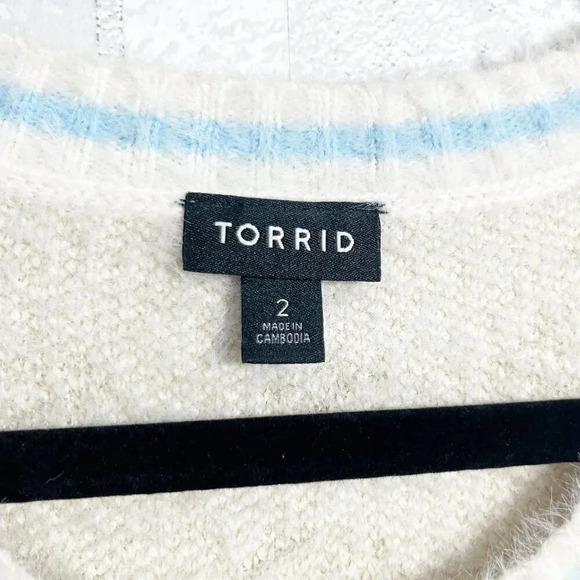 Torrid White Gold & Blue Fuzzy Pullover Scoop Neck Sweater Women's Plus Size 2X - Picture 7 of 8